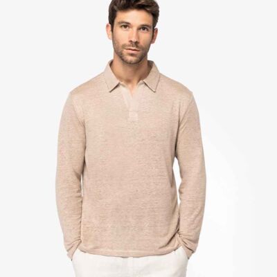Spasso Long Sleeve Linen Polo Shirt Thumbnail